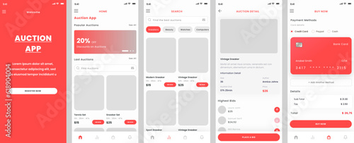 Auction and Bidding Ecommerce, Shoes Shop and Sneaker Market Mobile App and UI Kit Template