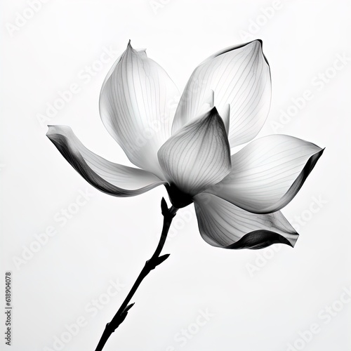abstract magnolia petals, black and white illustration. Generative AI