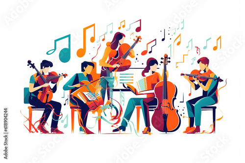 Vector  group  people  music  instruments  band  musicians  playing  performance  concert  guitar  drums  violin  singing  stage  entertainment  harmony  rhythm  melody  energy  passion  talent  sound