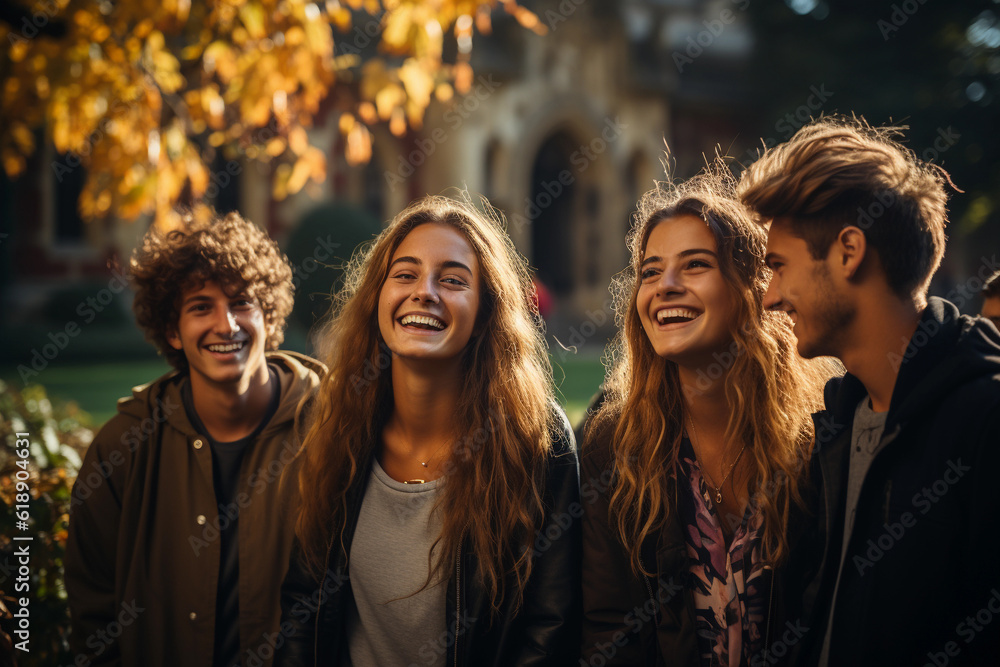 Fototapeta premium Outdoor modern happy students on the territory of the university campus