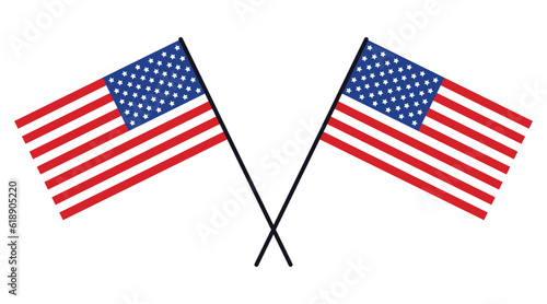 American crossed flags, symbol of liberty and freedom. 4th July, Independence day USA. Traditional colors and proportion. Vector illustration isolated on transparent background