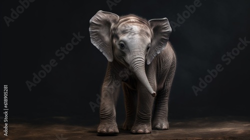 A small baby elephant living in a safari park. Wise and majestic giant. Created in ai.