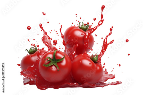 Juicy Tomato Splash with Red Liquid on Isolated Transparent Background