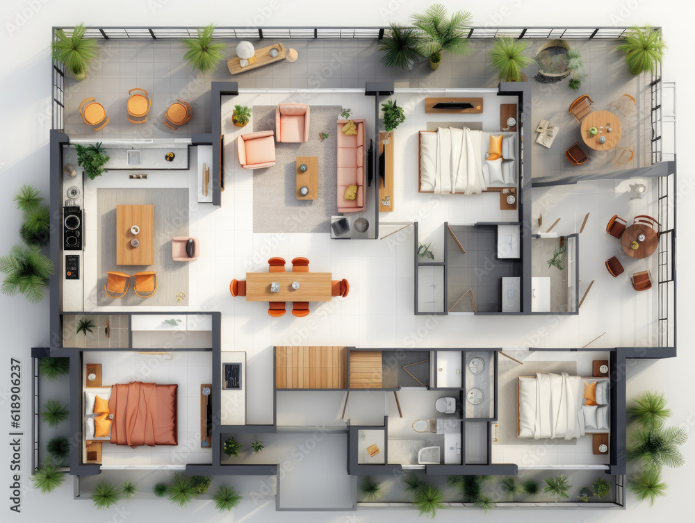 Floor Plan top view Apartment Interior, Mockups Design 3D, High-quality Mockups, Generative Ai Floor Plan top view Apartment Interior, Mockups Design 3D, High-quality Mockups, Generative Ai