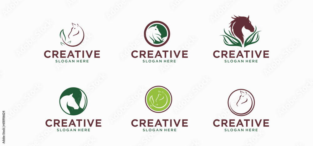 Vector icons and logo horse leaf combination, pet food farm logo