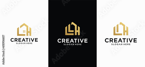 LH Monogram logo in the shape of a house, LH minimalist logo design for companies, businesses and individuals