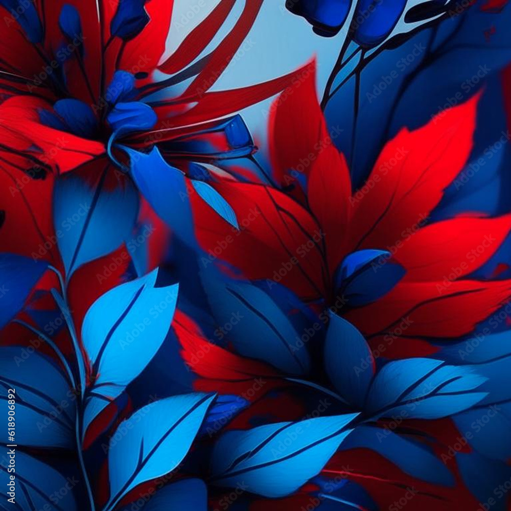 Blue and red abstract flower Illustration for prints, wall art, cover and invitation.