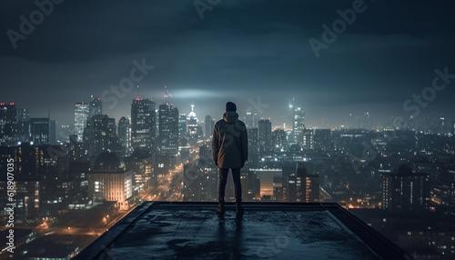 Silhouettes of businessmen and women standing tall generated by AI