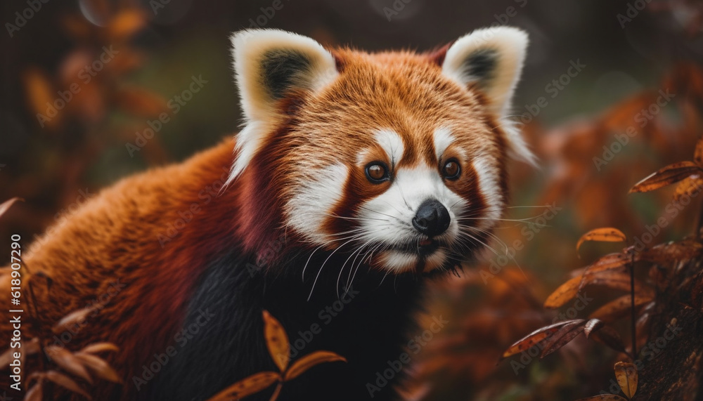 Cute red panda sitting on tree branch generated by AI Cute red panda sitting on tree branch generated by AI