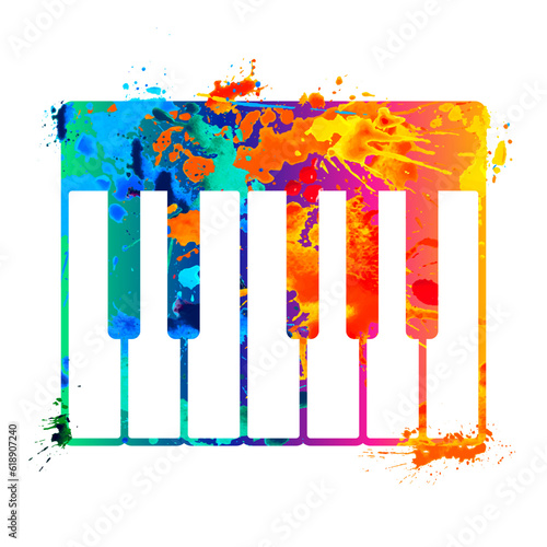 Piano vector icon. Musical symbol of splash paint