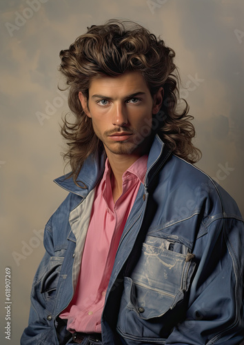 Male Portrait of the 1980's-Generative AI photo