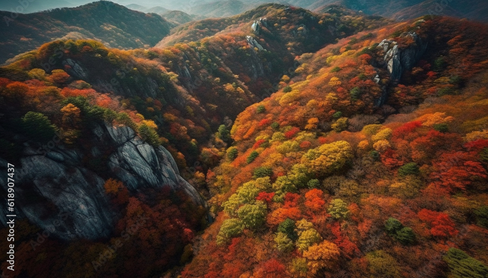 Autumn mountain landscape, vibrant colors, tranquil scene generated by AI
