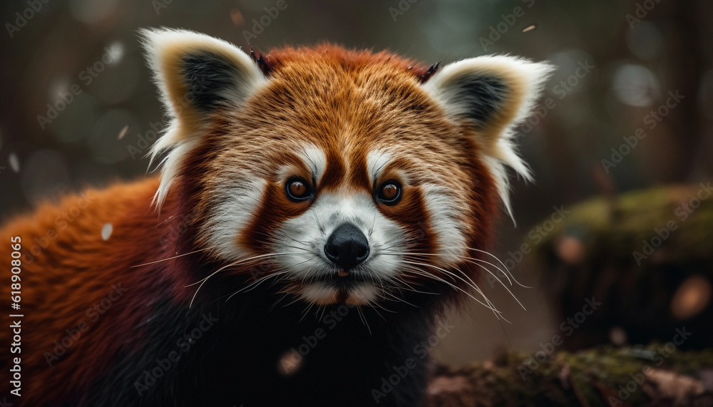 Fluffy red panda staring at grass generated by AI Fluffy red panda staring at grass generated by AI