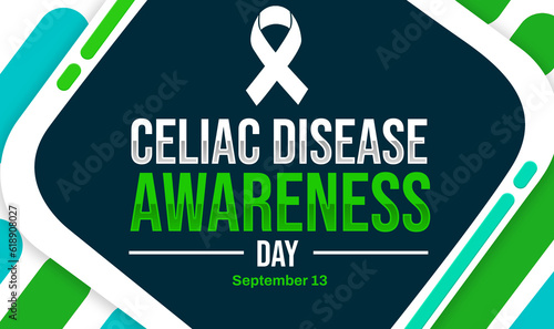 Celiac disease awareness day background design with colorful shapes and typography along with ribbon. September 13 is observed as Celiac disease awareness day photo