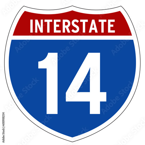Interstate 14 Sign, I-14, Isolated Road Sign vector, Texas Interstate Highway Sign