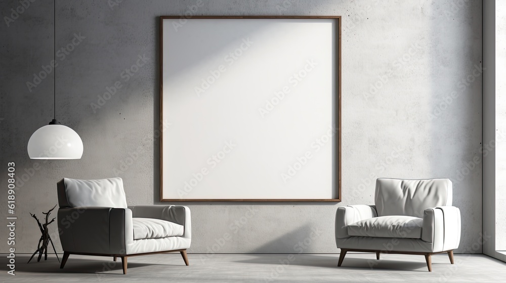 Mock up poster frame in minimalist black and white living room interior background, cement wall Mock up poster frame in minimalist black and white living room interior background, cement wall