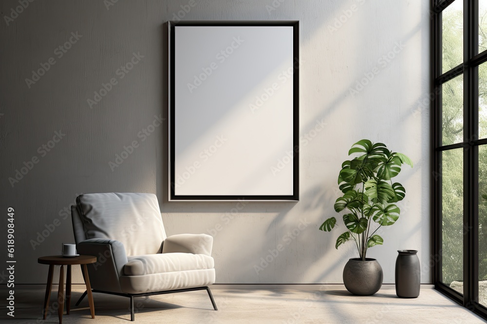 Mock up poster frame in minimalist black and white living room interior background, cement wall Mock up poster frame in minimalist black and white living room interior background, cement wall