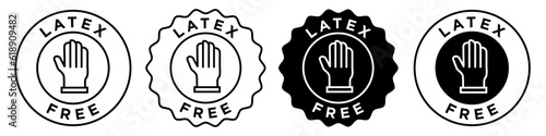 latex free icon. Vector badge collection of latex allergic protection sign. Non Latex  material product gloves seal emblem. No rubber hand finger care circle stamp symbol set