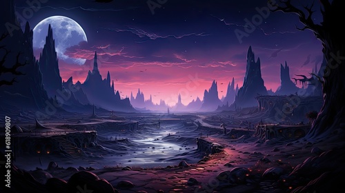 Alien planet landscape for space game background. Vector