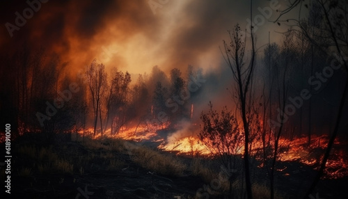 Burning forest smoke destruction danger generated by AI