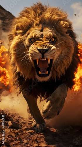 portrait of a angry lion roar