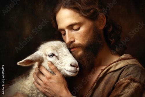 Fotografie Shepherd Jesus Christ Taking Care of One Missing Lamb
