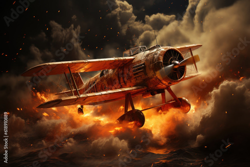 Blazing Relic: Old Airplane Engulfed in Flames. Generative AI © Anthony Paz