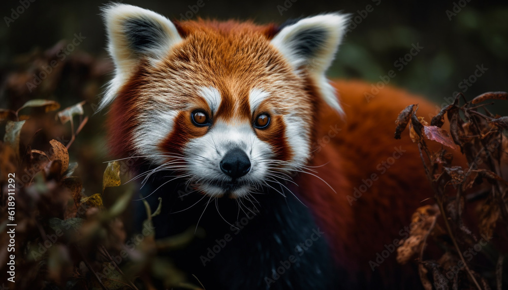 Fototapeta premium Cute puppy looking at camera in grass generated by AI