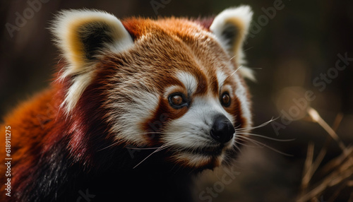 Fluffy red panda staring at camera outdoors generated by AI