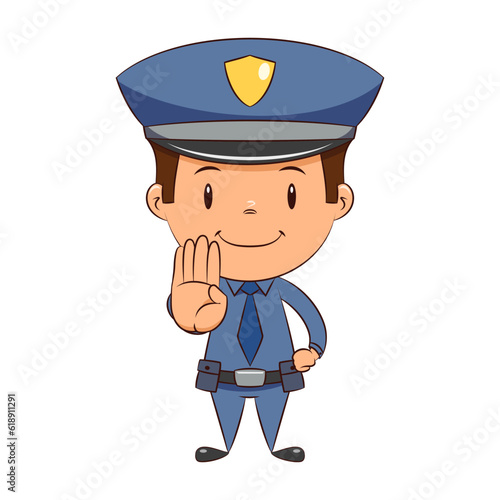 Child police officer hand stop sign