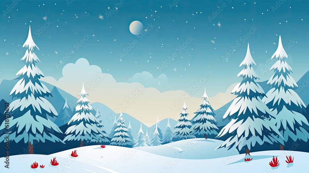 Christmas wallpaper illustration winter landscape with trees and snow with copy text space
