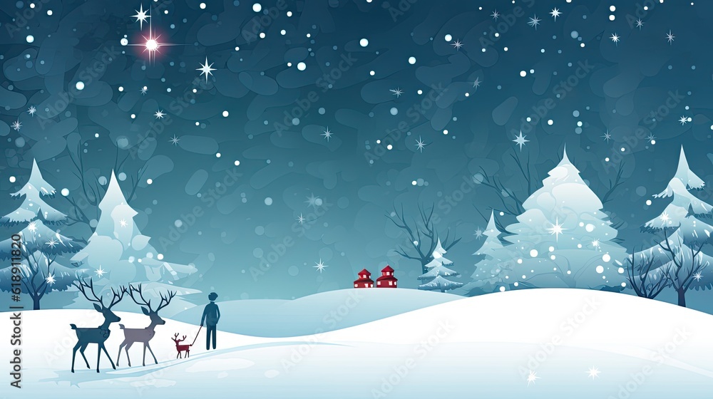 Christmas wallpaper illustration winter landscape with trees and snow with copy text space