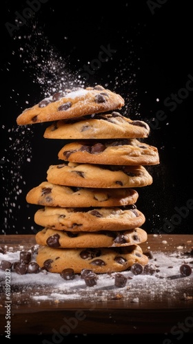 Food photography delicious chocolate chip cookies black