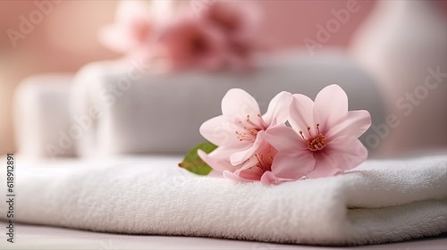 Close up photography, spa with towel, aromatherapy, wellness and relaxation