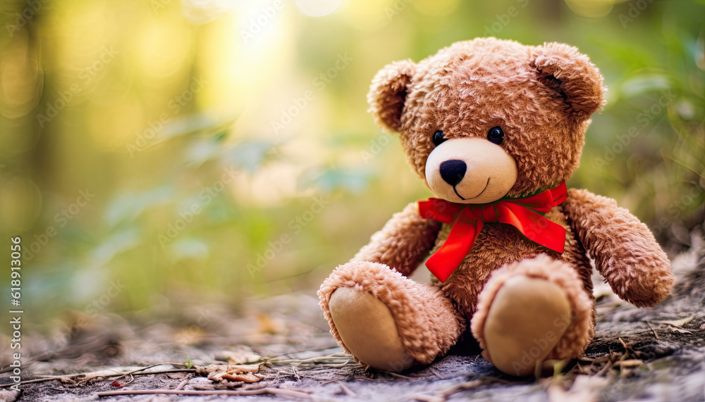 Toy bear with a red bow, Valentine's Day Concept Toy bear with a red bow, Valentine's Day Concept