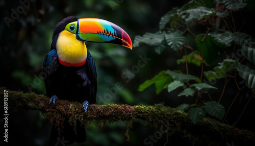 Vibrant macaw perched on green forest branch generated by AI © Jeronimo Ramos