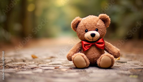 Toy bear with a red bow, Valentine's Day Concept © reddish
