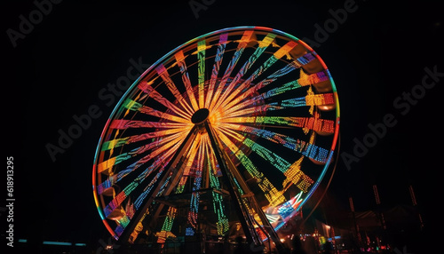 Spinning wheel of joy at carnival night generated by AI