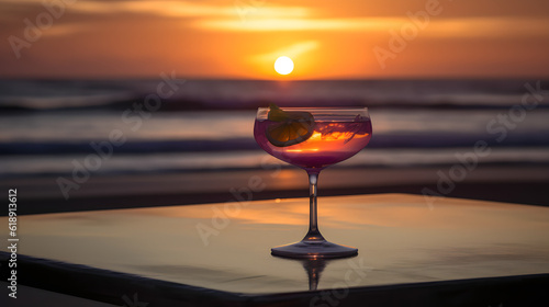 Drink on the beach at sunset