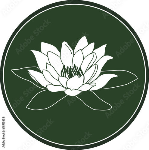 Celtic horoscope floral. Druid logo in a circle. Water Lily Flower: July 2-12. Astrological calendar. Botanical drawing of a nymphaea.

