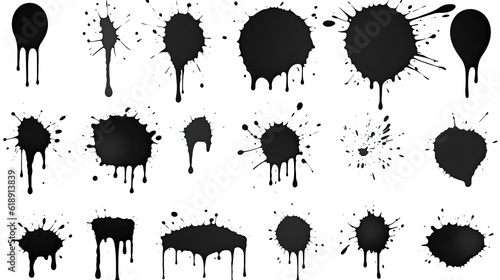 Ink drops and splashes. Blotter spots liquid paint drip set of ink blots
