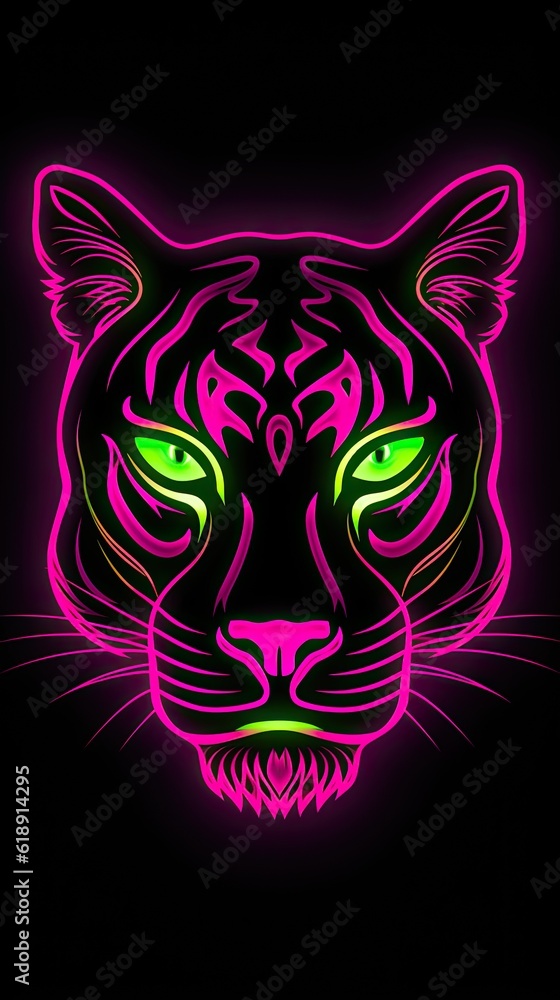 tiger background with a tattoo glowing lights Neon Fleuro