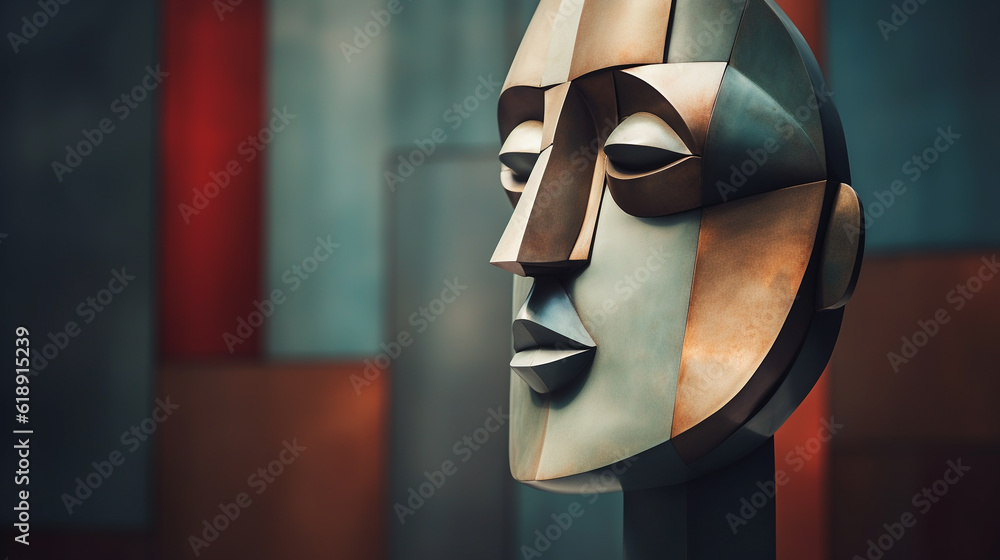 Abstract face statue, cubism, copy space for text. Generative AI. Abstract face statue, cubism, copy space for text. Generative AI.