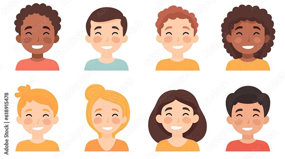 Set of human faces expressing positive emotions. Human Set of human faces expressing positive emotions. Human