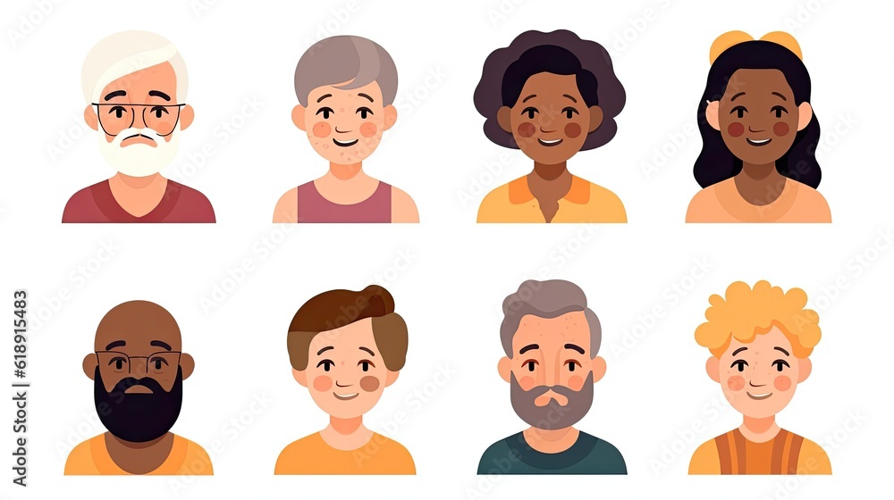 Set of human faces expressing positive emotions. Human Set of human faces expressing positive emotions. Human