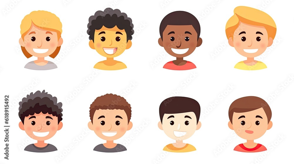 Set of human faces expressing positive emotions. Human Set of human faces expressing positive emotions. Human