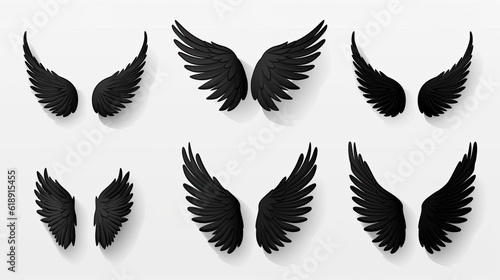 Set of black wings icons. Wings badges. Collection wings