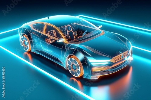 The concept of a modern electric car with autopilot. AI generated  human enhanced