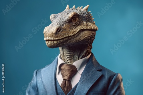 Anthropomorphic dragon dressed in a suit like a businessman. Business Concept. AI generated, human enhanced.