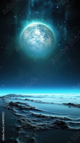 Surreal seascape with beautiful nebula silver full moon © Stream Skins